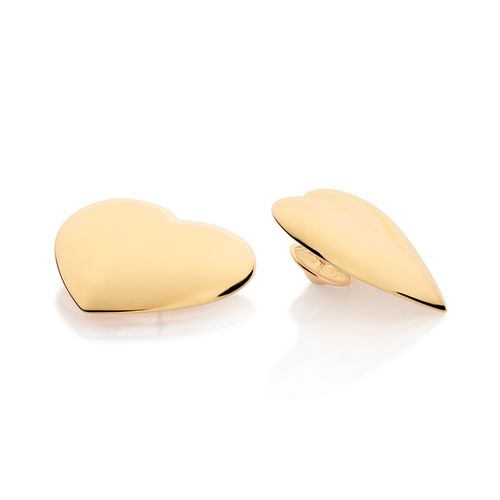 GOLD PADDED HEART BUTTON EARRINGS