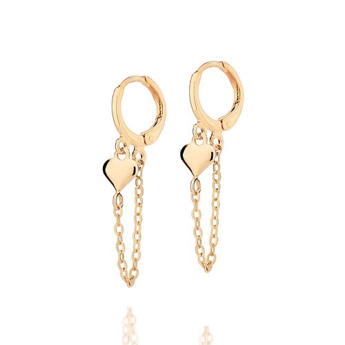 GOLD CHAINED HEART HUGGIE EARRINGS