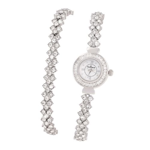 SILVER SOCIAL ANALOG WATCH WITH CRYSTALS