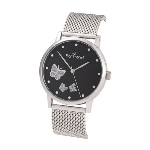 SILVER SOCIAL ANALOG WATCH WITH BUTTERFLIES