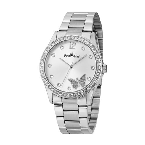 SILVER SOCIAL ANALOG WATCH WITH BUTTERFLY