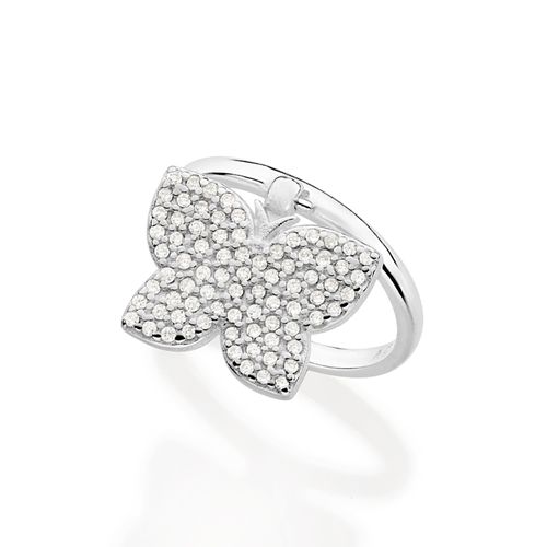 SILVER 925 FULLY STUDDED HANGING BUTTERFLY RING