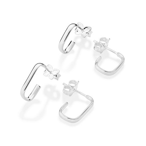 SILVER 925 RECTANGLE HOOP EARRINGS KIT