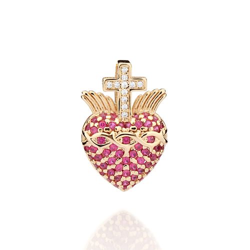 GOLD CROSS AND SACRED HEART PENDANT