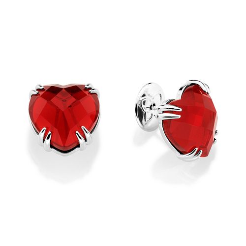 SILVER 925 RED HEART BUTTON EARRINGS