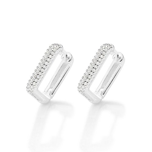 SILVER 925 FUTURISTIC SQUARE HUGGIE EARRINGS