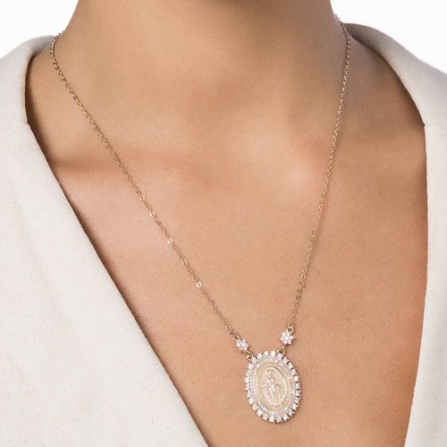 GOLD OUR LADY REVEALED OVAL STUDDED NECKLACE
