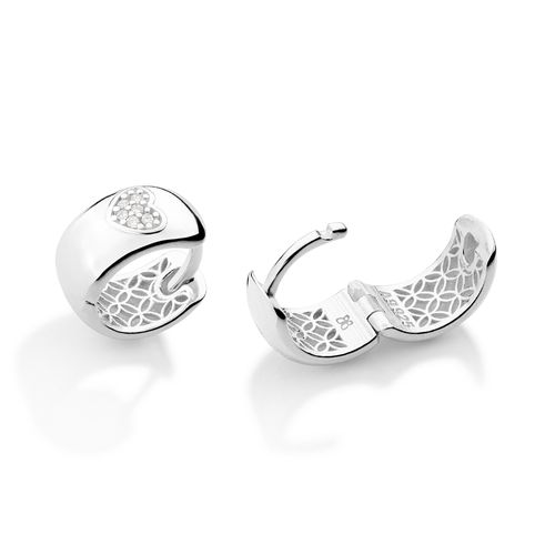 SILVER 925 RAISED HEART HUGGIE EARRINGS
