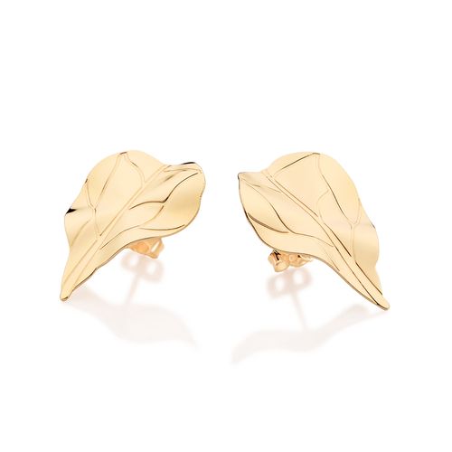 GOLD CURVED LEAF EARRINGS