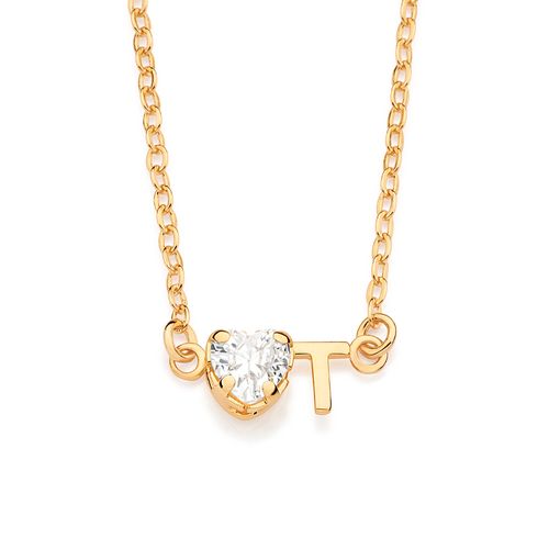 GOLD STUDDED INITIAL NECKLACE - LETTER INSERIR LETRA-LETTER T