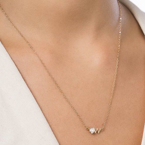 GOLD STUDDED INITIAL NECKLACE - LETTER INSERIR LETRA-LETTER W