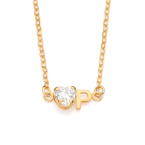 GOLD STUDDED INITIAL NECKLACE - LETTER INSERIR LETRA-LETTER P